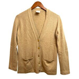 St Michaels 100% Cashmere Cardigan Beige Gold Buttons Pockets Size 42